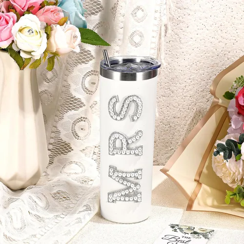 Vista 3 de Zhehao Vasos para novia, de 20 onzas, regalo para novia, vasos de acero inoxidable con tapa, pajita, regalo para novia, botella de agua