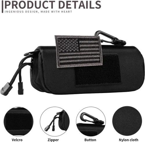 Vista 3 de Estuche rígido para gafas de sol, funda táctica Molle con cremallera, estuche de transporte de nailon 1000D con clip