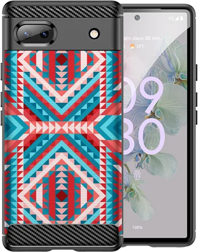 Vista 9 de CasesOnDeck Case Compatible with [Google Pixel 6A (2022) / Pixel 6A Case] Soft TPU Bumper Cover Carbon Fiber Texture Flexible (Blue Western)