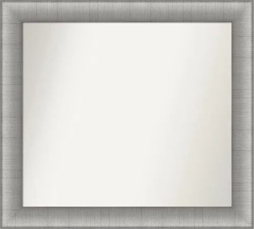 Vista 544 de Amanti Art Espejo de baño plateado para sobre el fregadero, 28 x 37 pulgadas, elegante espejo rectangular de peltre cepillado, marco de madera