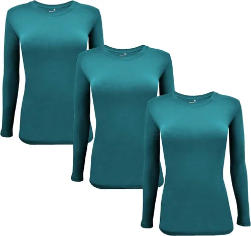 Vista 93 de Natural Uniforms Camiseta Under Scrub para mujer, cuello redondo, manga larga, paquete de 3, paquete múltiple de 3