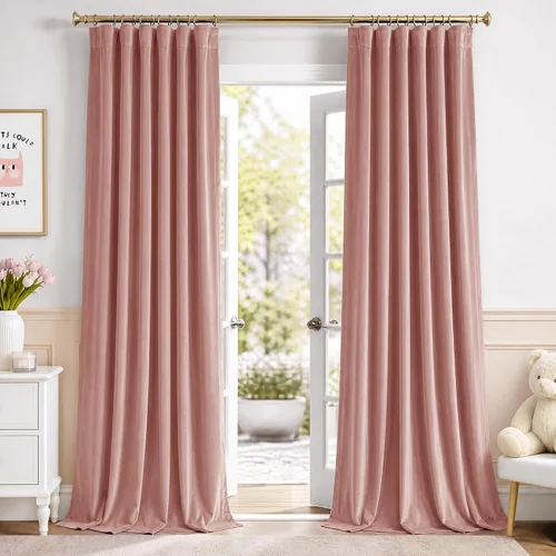 Vista 20 de NICETOWN Cortinas opacas de terciopelo rosa polvoriento de 96 pulgadas de largo, 2 paneles de oscurecimiento de la habitación, cortinas de 2-Rosa