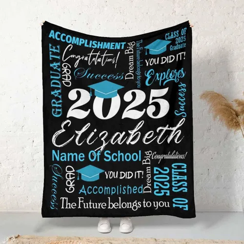 Vista 2 de MyPupSocks Manta personalizada de graduación 2025, clase de con nombre de la universidad, regalos personalizados, manta con texto para sobrina