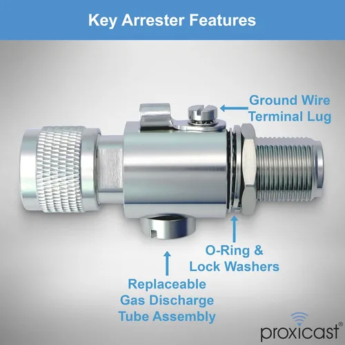 Vista 4 de Proxicast Pararrayos coaxial para 0 a 6 GHz (N-Macho/N-Hembra) - Protector de rayos de antena de 230V de grado profesional para 4G, LTE, 5G, Wi-Fi