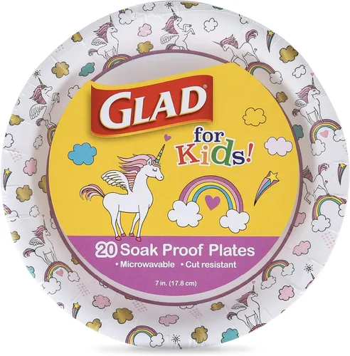 Vista 9 de Glad para Niños Platos de Papel Desechables Redondos con Temática de Unicornio - Resistentes, A Prueba de Absorción, Platos Aptos para Microondas