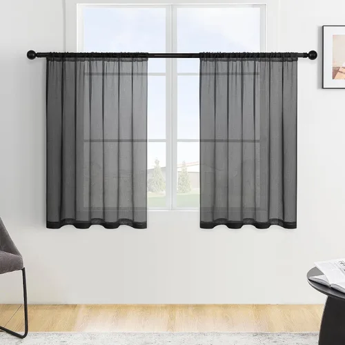 Vista 45 de MRTREES Cortinas transparentes de Aqua Blue, para cocina, de 36 pulgadas de longitud, cortinas transparentes de gasa con filtro de luz, cortinas