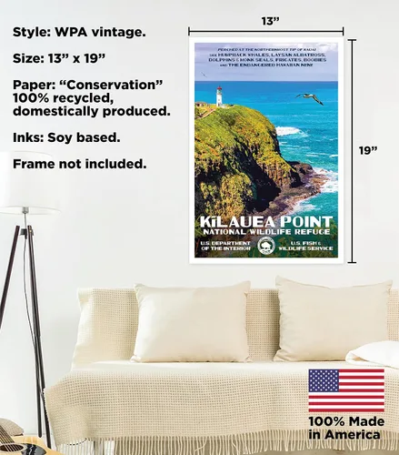 Vista 3 de Kilauea Point National Wildlife Refuge, Kauai, Hawaii - Póster de Parque Nacional Estilo WPA - 13 x 19 pulgadas - Decoración de pared para el hogar