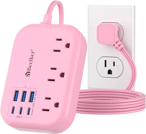 Vista 11 de Beeiker Cable de Extensión Corto de 1 Pie - Tira de Alimentación de 6 USB (3 USB C) para Viajes con Estación de Carga USB de 24W y 3 Tomas, Cable