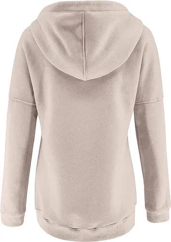 Vista 3 de Sudadera con capucha y media cremallera para mujer, con cordón, atlética, moderna, con bolsillo frontal, manga larga, para otoño
