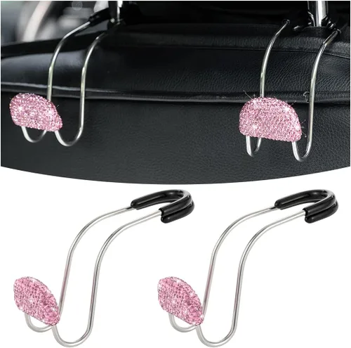 Vista 8 de AUCELI Gancho para reposacabezas de automóvil, paquete de 2 organizadores brillantes para el asiento trasero para bolso, ropa, bolsa de comestibles