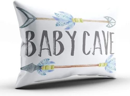 Vista 2 de Fundas de almohada decorativas de color azul, gris y blanco, cueva de bebé, bohemio, tribal, niño, guardería, cojín personalizable, rectangular