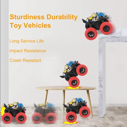 Vista 5 de M SANMERSEN Monster Truck Juguetes para edades de 2 a 4 años, autos de fricción para niños pequeños de 1 a 3 años, auto de acrobacias giratorio