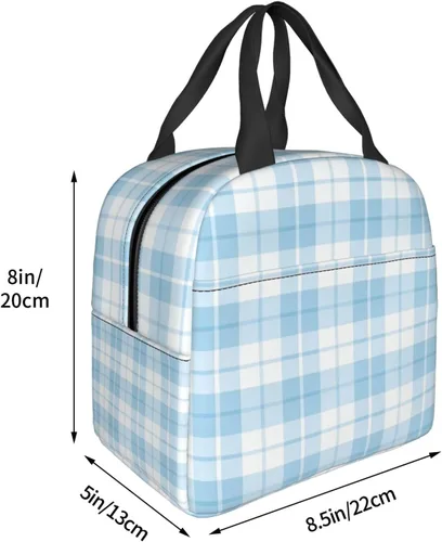 Vista 5 de Miaoquhe Lunch Box for Women Men Blue Plaid Checkered Insulated Lunch Bag for Teen Girls Adults Gingham Cute Preppy Reusable Portable Lunchbox