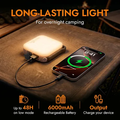 Vista 5 de WARSUN Linterna solar recargable, linterna LED de campamento de 1000 lúmenes, luz esencial de campamento, linterna de emergencia portátil de larga