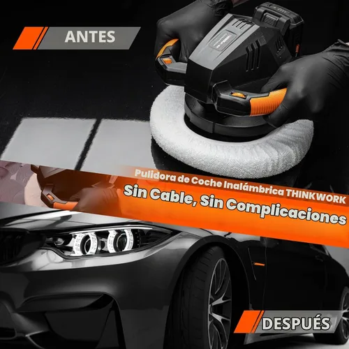 Vista 2 de THINKWORK Pulidora de Tampón, Pulidora de Tampón Inalámbrica de 20V, Kit de Máquina Pulidora Portátil de 10 Pulgadas para Automóvil, con Batería