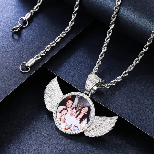 Vista 4 de MeMeDIY Colgante personalizado de hip hop con imagen de memoria para hombres y mujeres, grabado de imagen, texto, nombre, fecha, foto personalizada