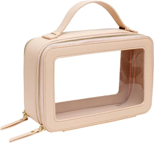 Vista 4 de LETGO Bolsas de maquillaje transparentes, bolsa de aseo aprobada por la TSA con cremallera, organizador de maquillaje transparente para artículos