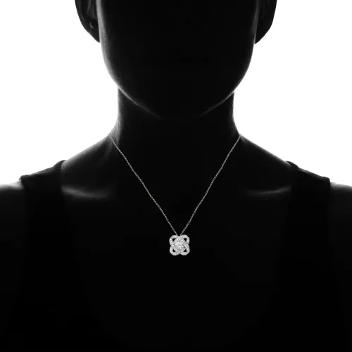 Vista 4 de Ice Gems Collar de plata de ley auténtica, creada o simulada con piedras preciosas y topacio blanco con nudo de amor