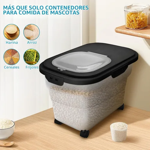 Vista 6 de Contenedor de comida para perros, contenedor plegable de almacenamiento de alimentos para mascotas de 17 a 20 libras con ruedas giratorias y tapa