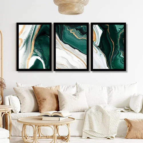 Vista 5 de LUHDFYS Cuadros artísticos abstractos modernos de lámina dorada, lienzos verdes para sala de estar, dormitorio, pósteres e impresiones de pared