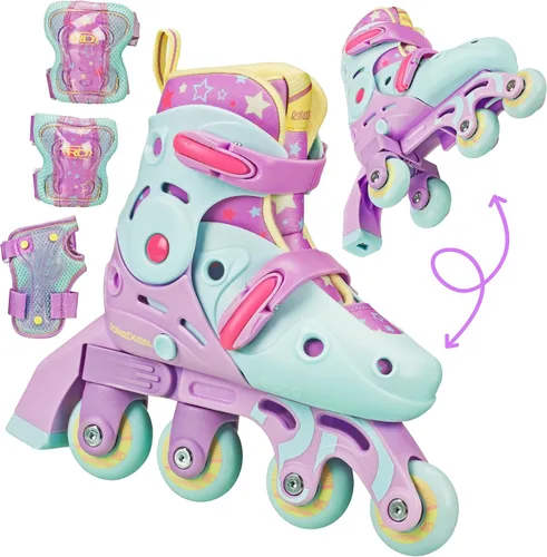Vista 6 de Patines Roller Derby Switch para Principiantes, Patines Ajustables 2 en 1 Convertibles de Modo de Aprendizaje a Patines en Línea para Pequeños, Niños