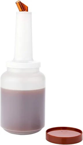 Vista 20 de Restaurantware Botella de plástico de 0.5 cuartos de galón de almacenamiento - con boquilla azul y tapa - Botella de almacenamiento de barra