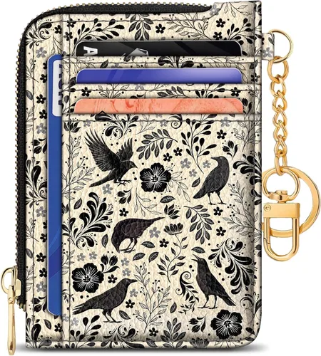 Vista 15 de GIANCOMICS Cartera delgada con tarjetero para mujer, funda pequeña con bloqueo Rfid, llavero de bolsillo delgado con cremallera curvada, tarjetero