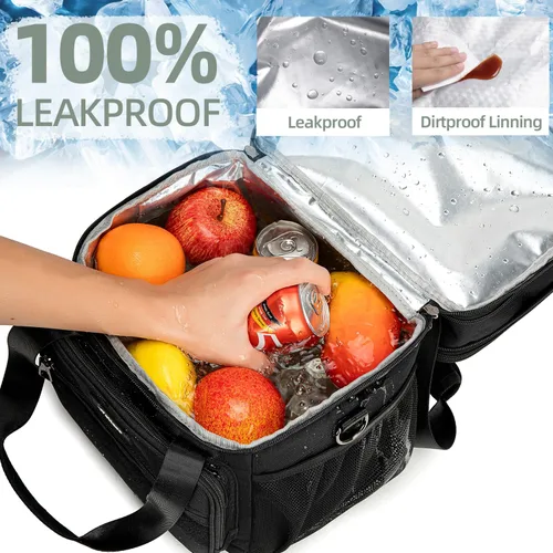 Vista 6 de Weitars Lonchera para hombres y mujeres, lonchera de doble compartimento, resistente, grande, aislada, bolsa de almuerzo táctica duradera con correa