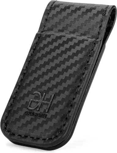 Vista 8 de GH GOLD HORSE Clip magnético delgado para tarjetas de visita de cuero genuino para hombres (negro)