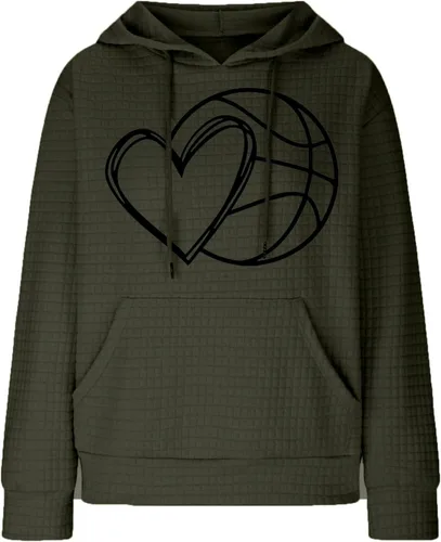 Vista 7 de SHENGXINY Womens Basketball Sweatshirts Cute Heart Basketball Graphic Hoodies Trendy Waffle Hooded Pullover Hoody Loose Tops
