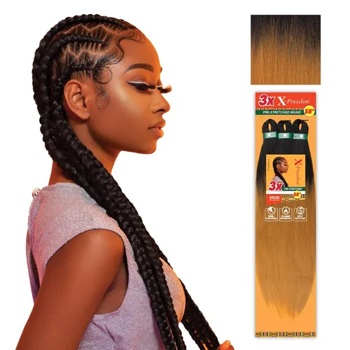 Vista 27 de Sensationnel X-Pression - Trenzas sintéticas prestiradas, 3 unidades, 58 pulgadas, negro azabache 1 Cabello trenzado, Kanekalon, ignífugo