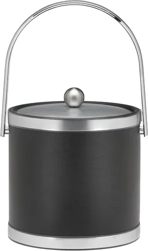 Vista 3 de Kraftware Sophisticates - Cubo de hielo cromado cepillado con mango de pacas y cubierta de metal, color negro, 3 cuartos de galón