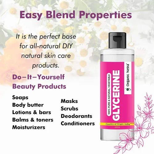Vista 3 de Organic Netra Glicerina para la cara Líquido de glicerina 100% puro y natural para el rostro, belleza y cuidado de la piel Glicerina pura y sin
