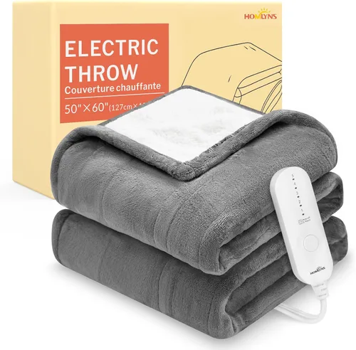 Vista 24 de HOMLYNS LuxeHeat - Manta térmica eléctrica tamaño King, manta térmica de franela suave Sherpa con 10 ajustes de calor, temporizador de 1 a 10 horas