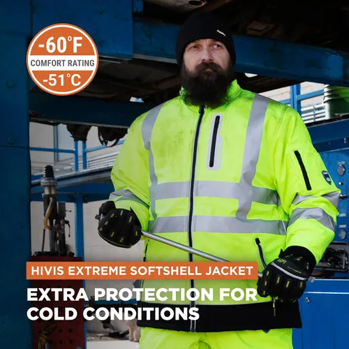 Vista 3 de RefrigiWear Chaqueta HiVis Extreme Softshell, abrigo aislante, clasificación de comodidad de -60°F
