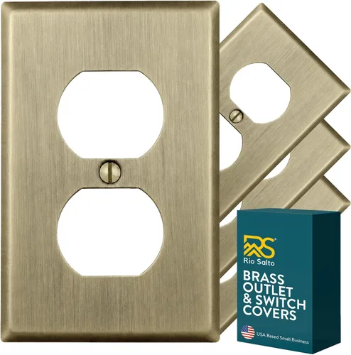 Vista 66 de Rio Salto BRASS Signature Collection MIDSIZE - Placa de pared de metal dorado para interruptor de luz o cubierta de tomacorriente, placa de pared