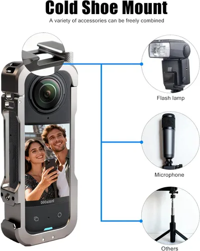 Vista 2 de Jaula ligera de aleación premium X4 compatible con cámara de acción Insta360 X4, compatible con interfaz ARRI de 1/4 pulgadas, protección