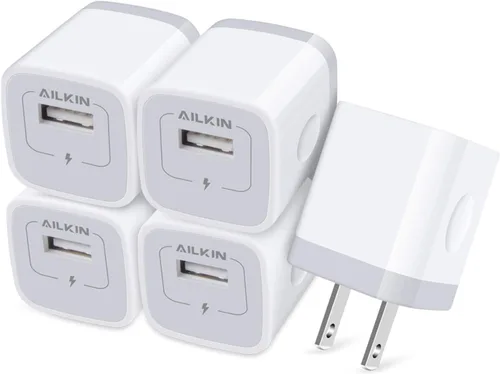 Vista 9 de Cargador de pared USB multipuerto de 1 puerto, adaptador de cargador, paquete de 5 enchufes de carga rápida de 1 amperio, enchufe USB ac Cube