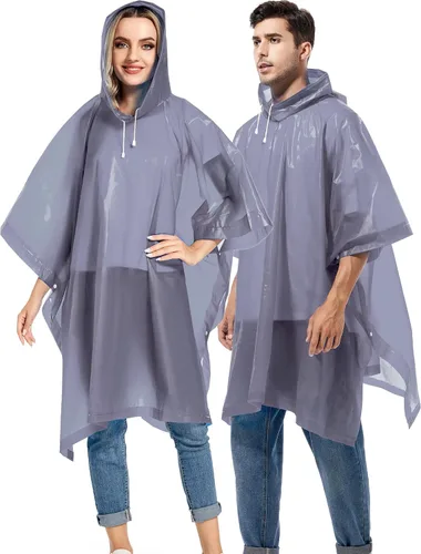 Vista 50 de Paquete de 2 ponchos de lluvia para adultos, reutilizables, impermeables, de supervivencia, emergencia, resistente, con capucha con cordón
