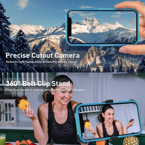 Vista 7 de Xmon Funda para iPhone 11, resistente y resistente con clip para cinturón, a prueba de golpes, protector de pantalla de vidrio templado + protector