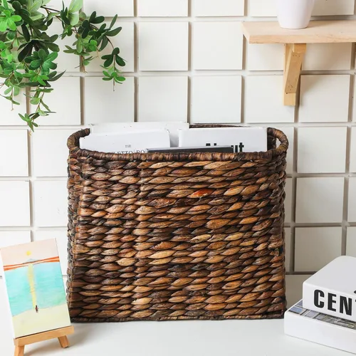 Vista 5 de Tatuo Seagrass - Cestas para revistas, alta y estrecha, de mimbre, para piso, baño, hogar, oficina, soporte tejido a mano para libros, periódicos