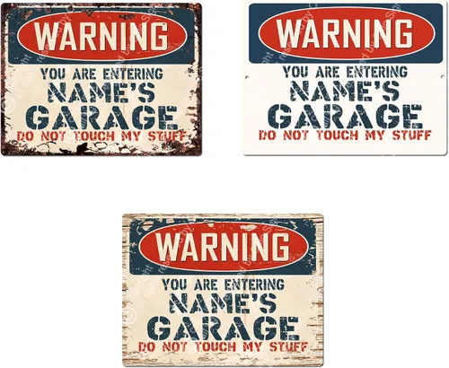 Vista 2 de Warning You Are Entering Marcus Garage My Tools My Rules - Letrero de lata chic vintage, retro, rústico, 9 x 12 pulgadas, placa de metal