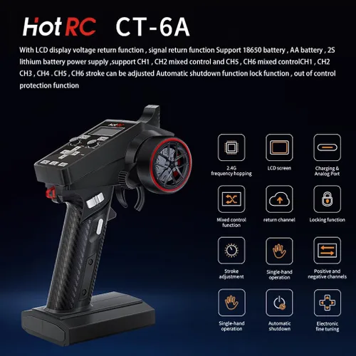 Vista 3 de HOTRC CT-6A Transmisor y receptor RC de 6 canales 2.4ghz control manual RC tanque barco tanque control remoto (CT-6A)