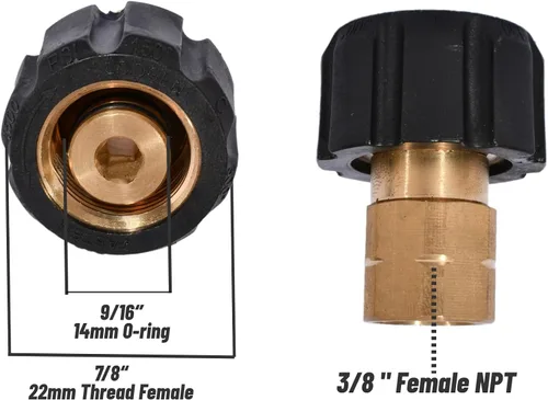 Vista 3 de Adaptador de lavadora a presión 3/8 '' FNPT x M22-0.551 in Rosca Hembra Acoplador de Arandela Eléctrica Acoplador de Repuesto Herramientas Acoplador