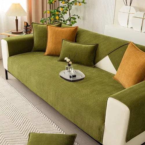 Vista 4 de vctops Funda de sofá con diseño de rayas cheurón estilo granja, protector de muebles de color sólido, funda de sofá suave antideslizante para Verde