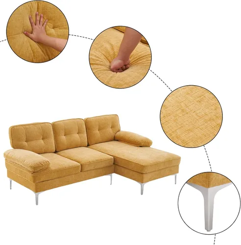 Vista 4 de Karl home Sofá modular en forma de L de 83 pulgadas, sofá de 3 plazas con diván de tela de chenilla tapizado para sala de estar, apartamento