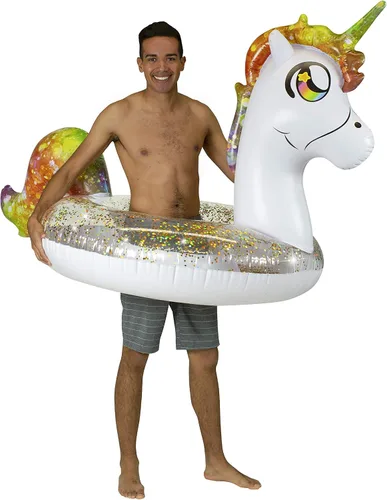 Vista 8 de PoolCandy Paquete inflable de fiesta de animales con purpurina – Combo de un hermoso animal con purpurina más un flotador de bebida animal