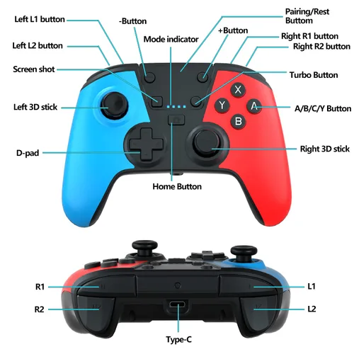 Vista 5 de Controlador de interruptor para Nintendo Switch, controlador Switch Pro para interruptor inalámbricoSwitch Lite remoto con doble vibración, eje