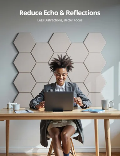 Vista 7 de Paneles de pared acústicos hexagonales autoadhesivos, paquete de 12 azulejos absorbentes de sonido para paredes y puertas, panel interior decorativo