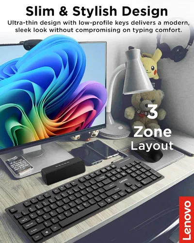 Vista 3 de Lenovo Teclado USB-C con cable 305 con teclado numérico, teclado de tamaño completo, diseño delgado, negro, conectividad USB-C, función dedicada